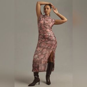 Anthropologie Floral Pink and Black Maxi Dress